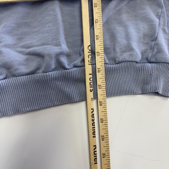 Pilcro Shirt Womens XS Blue Ruffle Flutter Sleeve Cotton Knit Striped Ribbed Hem - Picture 6 of 9